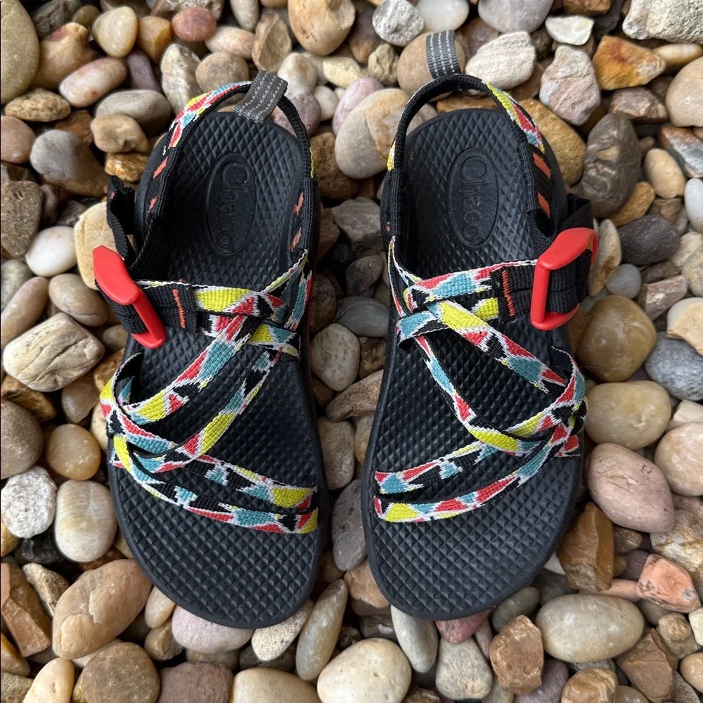 Chaco Colorful Strappy Sandals Kids Black Orange Youth Size 1